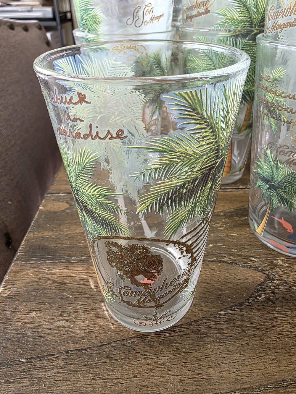 Margaritaville Green Palm Tree Glass with Gold Script